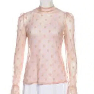 Reformation Sheer Pink Polka Dot Long Sleeve Top